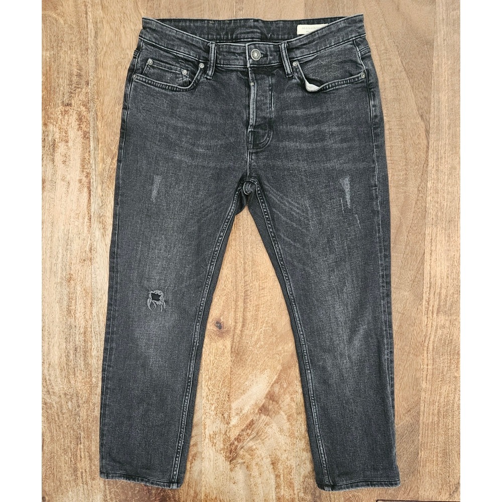 AllSaints Rex Slim Fit Jeans W31 x L25 Custom Hemmed Cropped Black Distressed